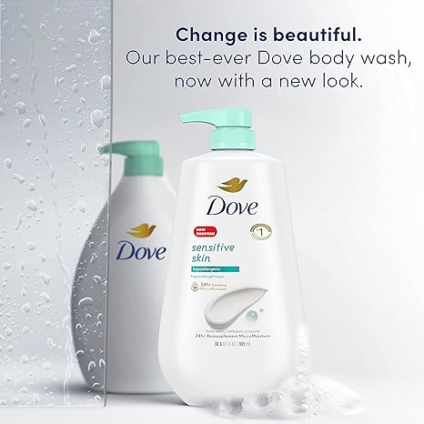 Dove Body Wash 3 Count with Pump Sensitive Skin Hypoallergenic